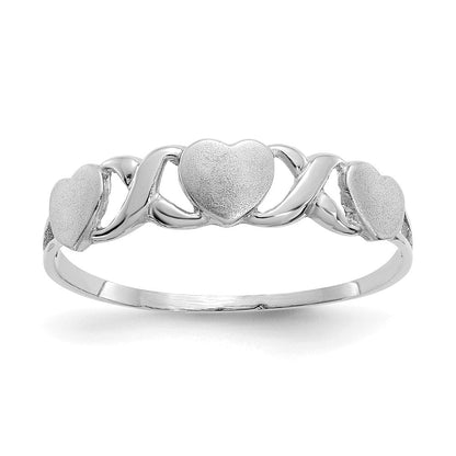 14K Weißgold Ring mit dreifachem Herz