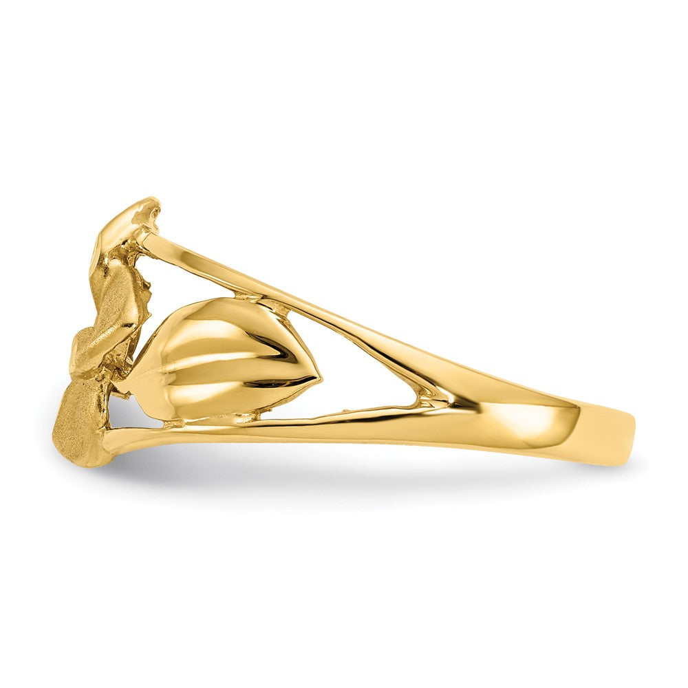 14K Gelbgold Ring mit satinierter und diamantgeschliffener Plumeria