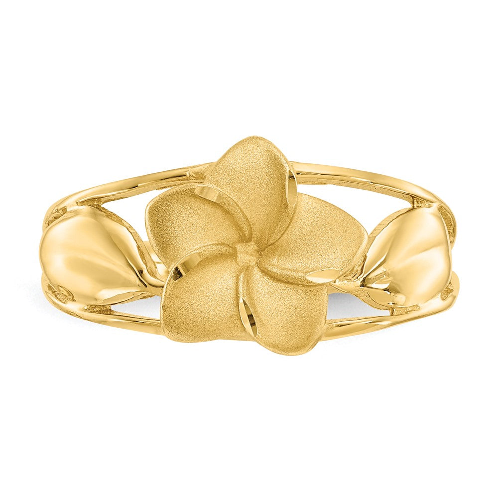 14K Gelbgold Ring mit satinierter und diamantgeschliffener Plumeria