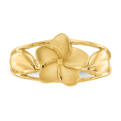 14K Gelbgold Ring mit satinierter und diamantgeschliffener Plumeria