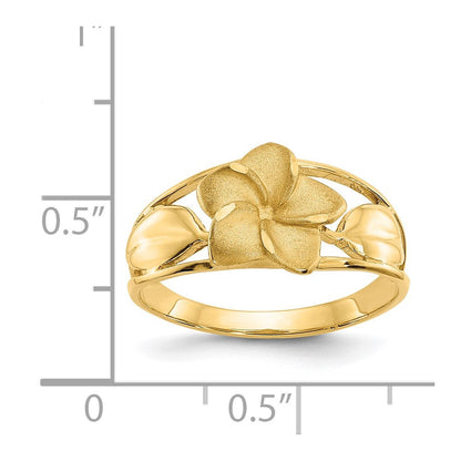 14K Gelbgold Ring mit satinierter und diamantgeschliffener Plumeria
