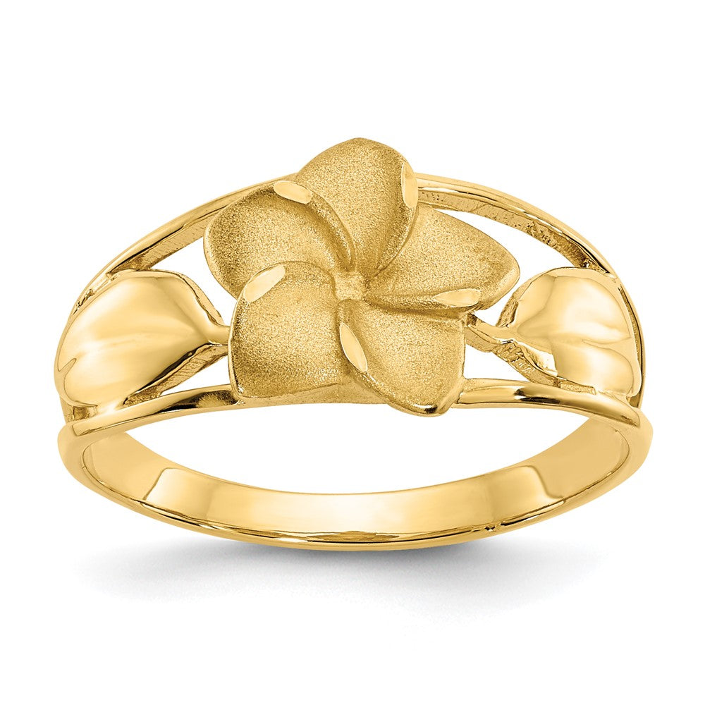 14K Gelbgold Ring mit satinierter und diamantgeschliffener Plumeria