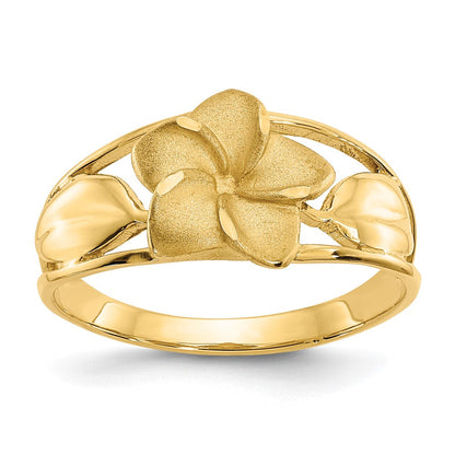 14K Gelbgold Ring mit satinierter und diamantgeschliffener Plumeria