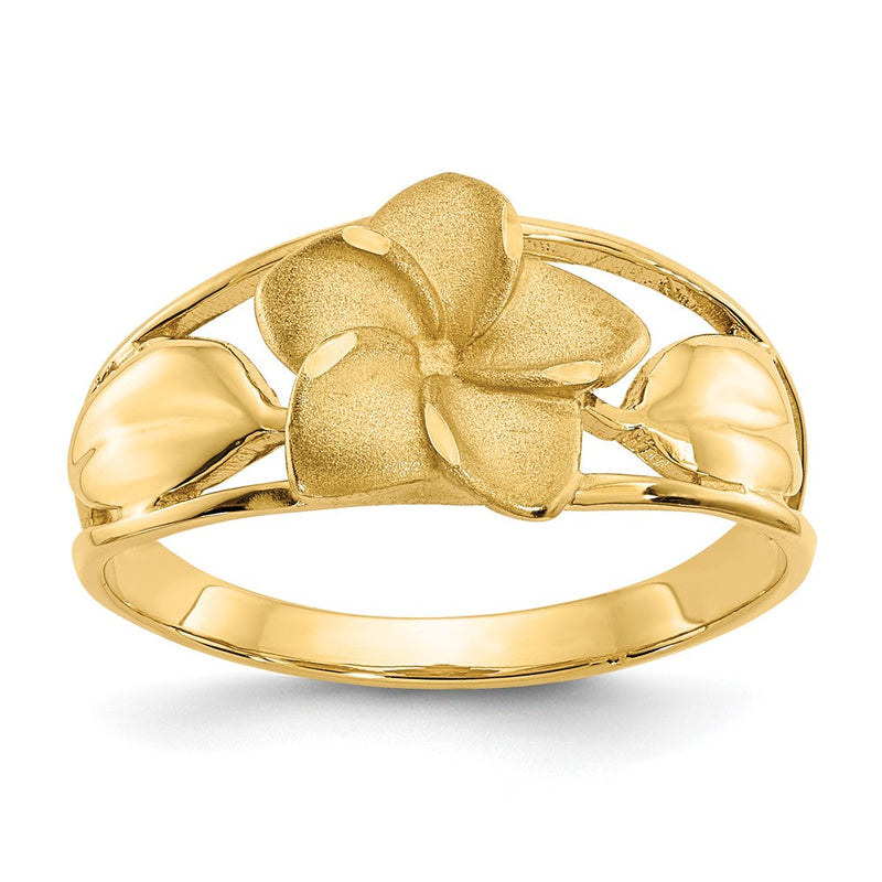 14K Gelbgold Ring mit satinierter und diamantgeschliffener Plumeria