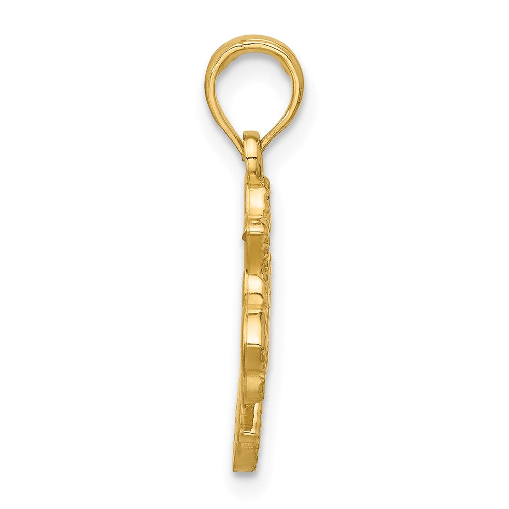 14K Gelbgold Poliert Gekugelt Fleur De Lis Kreuz Anhänger