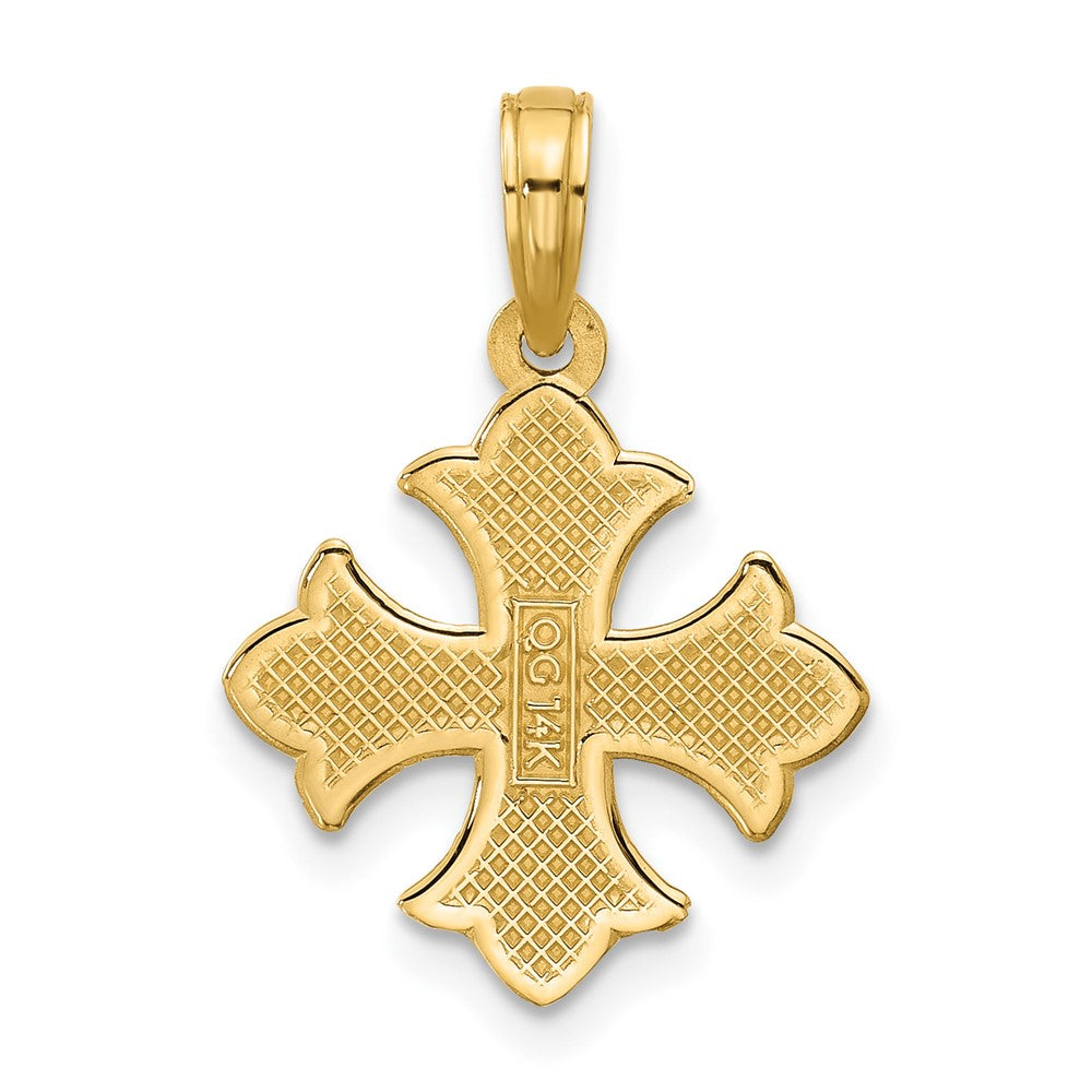 14K Gelbgold Poliert Gekugelt Fleur De Lis Kreuz Anhänger