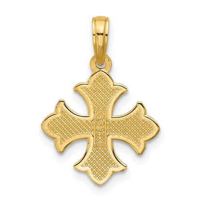 14K Gelbgold Poliert Gekugelt Fleur De Lis Kreuz Anhänger