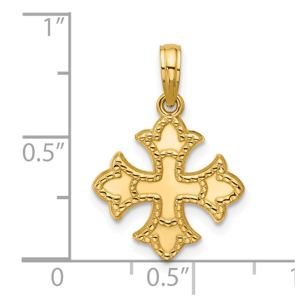 14K Gelbgold Poliert Gekugelt Fleur De Lis Kreuz Anhänger