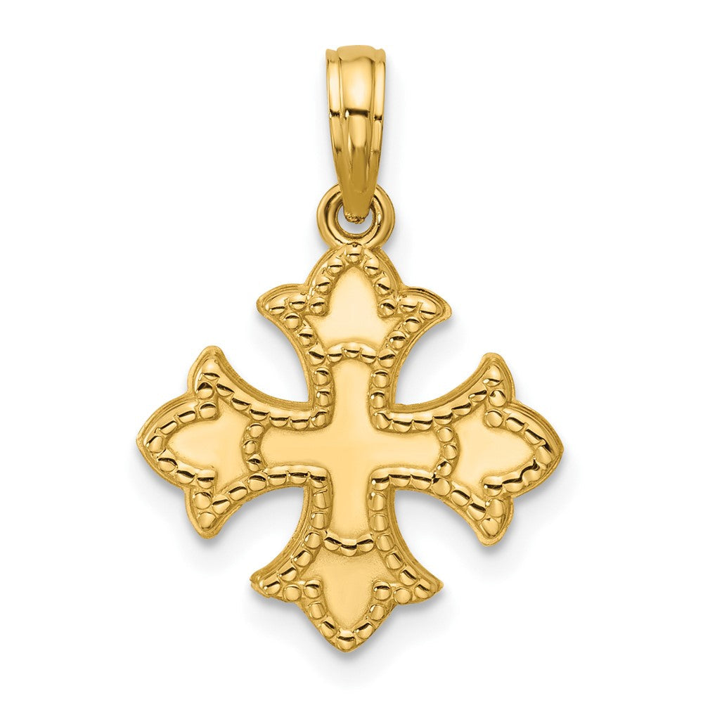 14K Gelbgold Poliert Gekugelt Fleur De Lis Kreuz Anhänger
