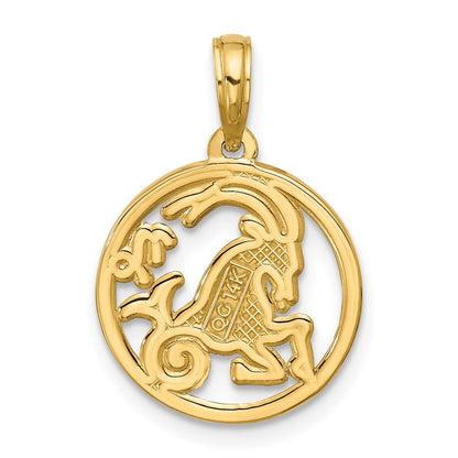 14K Gelbgold Poliert Rund Capricorn Anhänger