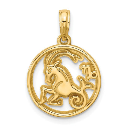 14K Gelbgold Poliert Rund Capricorn Anhänger