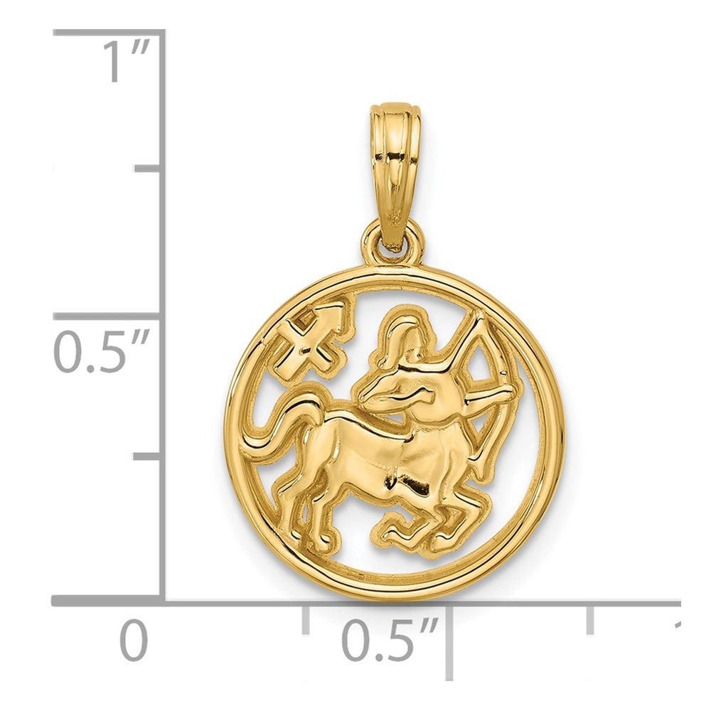 14K Gelbgold Poliert Rund Sagittarius Anhänger