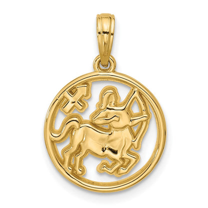 14K Gelbgold Poliert Rund Sagittarius Anhänger