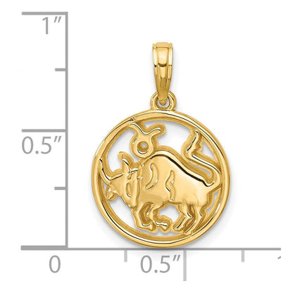 14K Gelbgold Poliert Rund Taurus Anhänger
