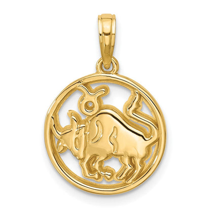 14K Gelbgold Poliert Rund Taurus Anhänger