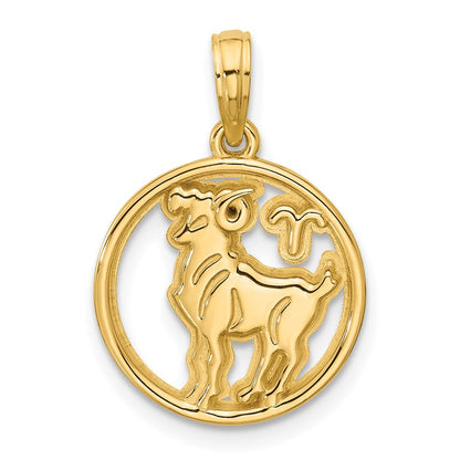 14K Gelbgold Poliert Rund Aries Anhänger