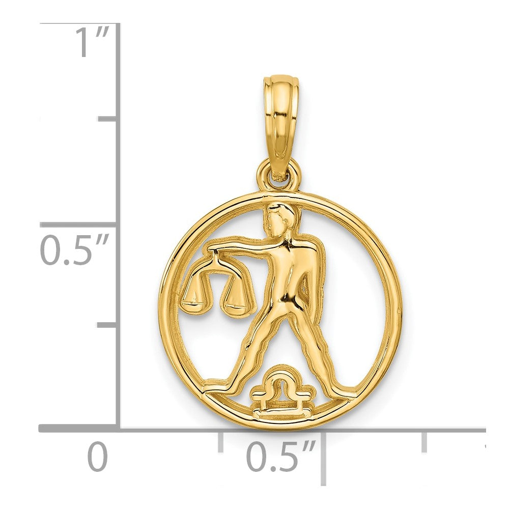 14K Gelbgold Poliert Rund Libra Anhänger