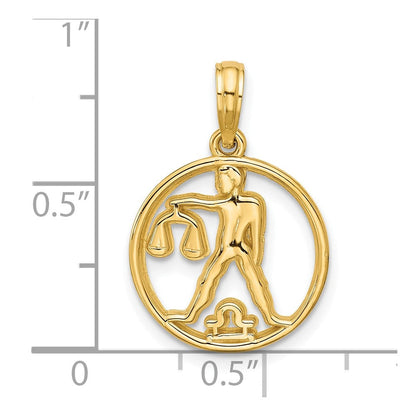 14K Gelbgold Poliert Rund Libra Anhänger