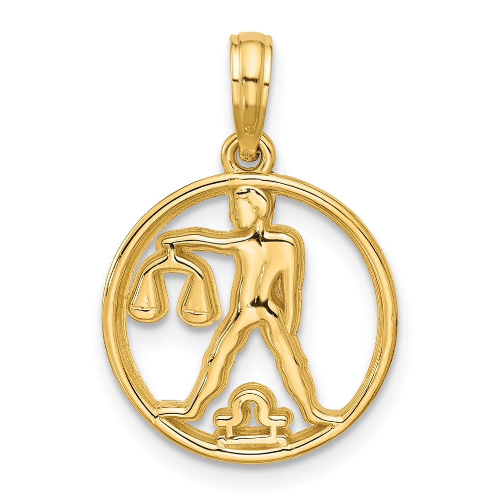 14K Gelbgold Poliert Rund Libra Anhänger