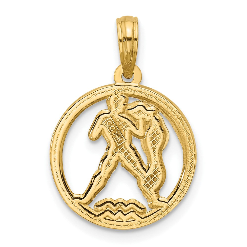 14K Gelbgold Poliert Rund Aquarius Anhänger