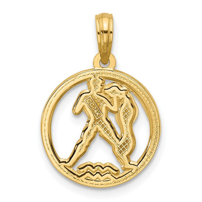 14K Gelbgold Poliert Rund Aquarius Anhänger