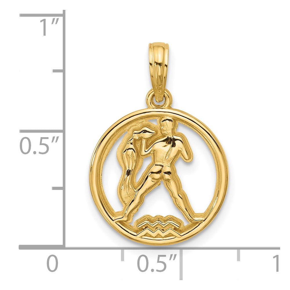 14K Gelbgold Poliert Rund Aquarius Anhänger