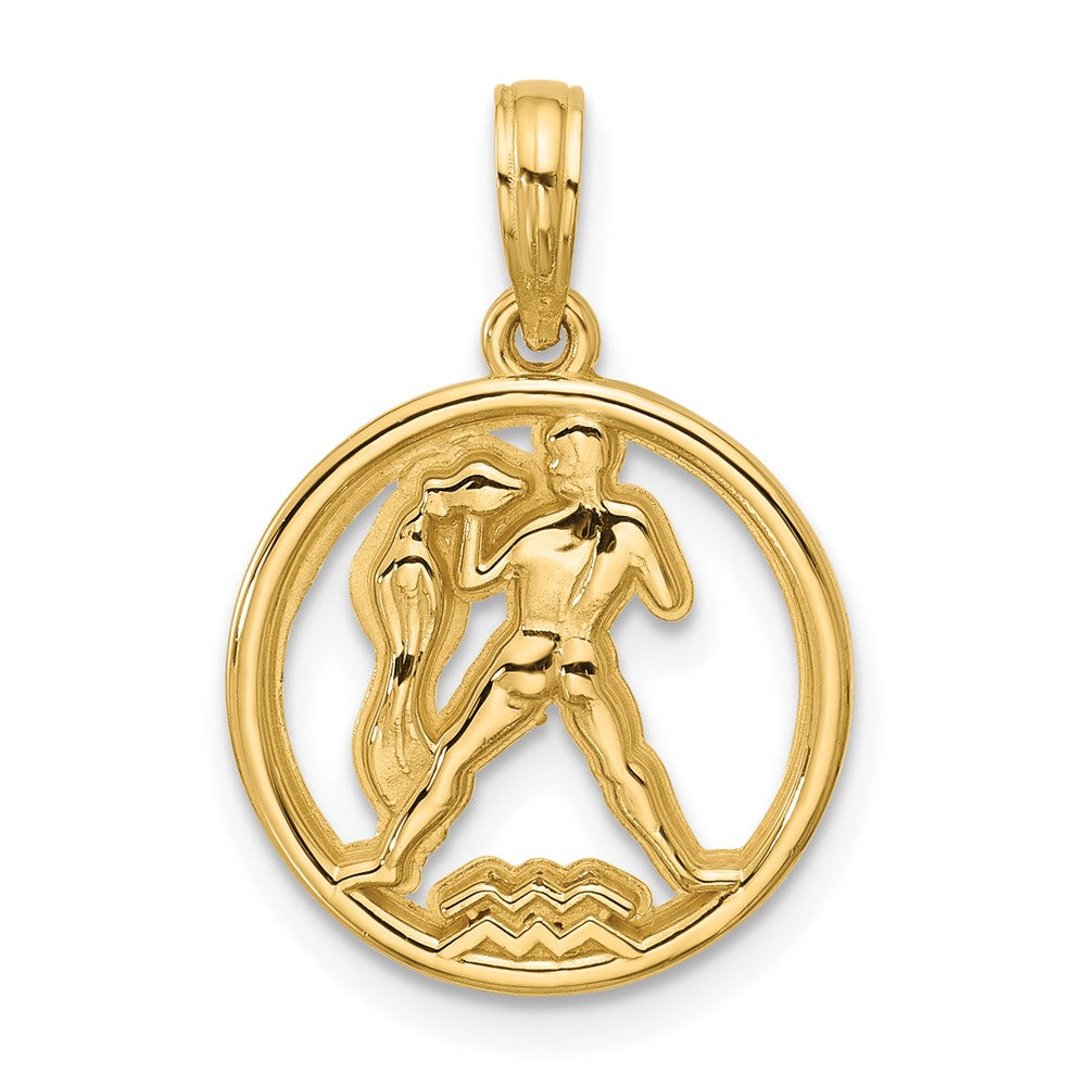 14K Gelbgold Poliert Rund Aquarius Anhänger