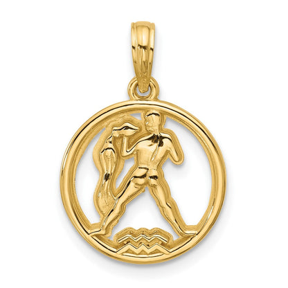 14K Gelbgold Poliert Rund Aquarius Anhänger