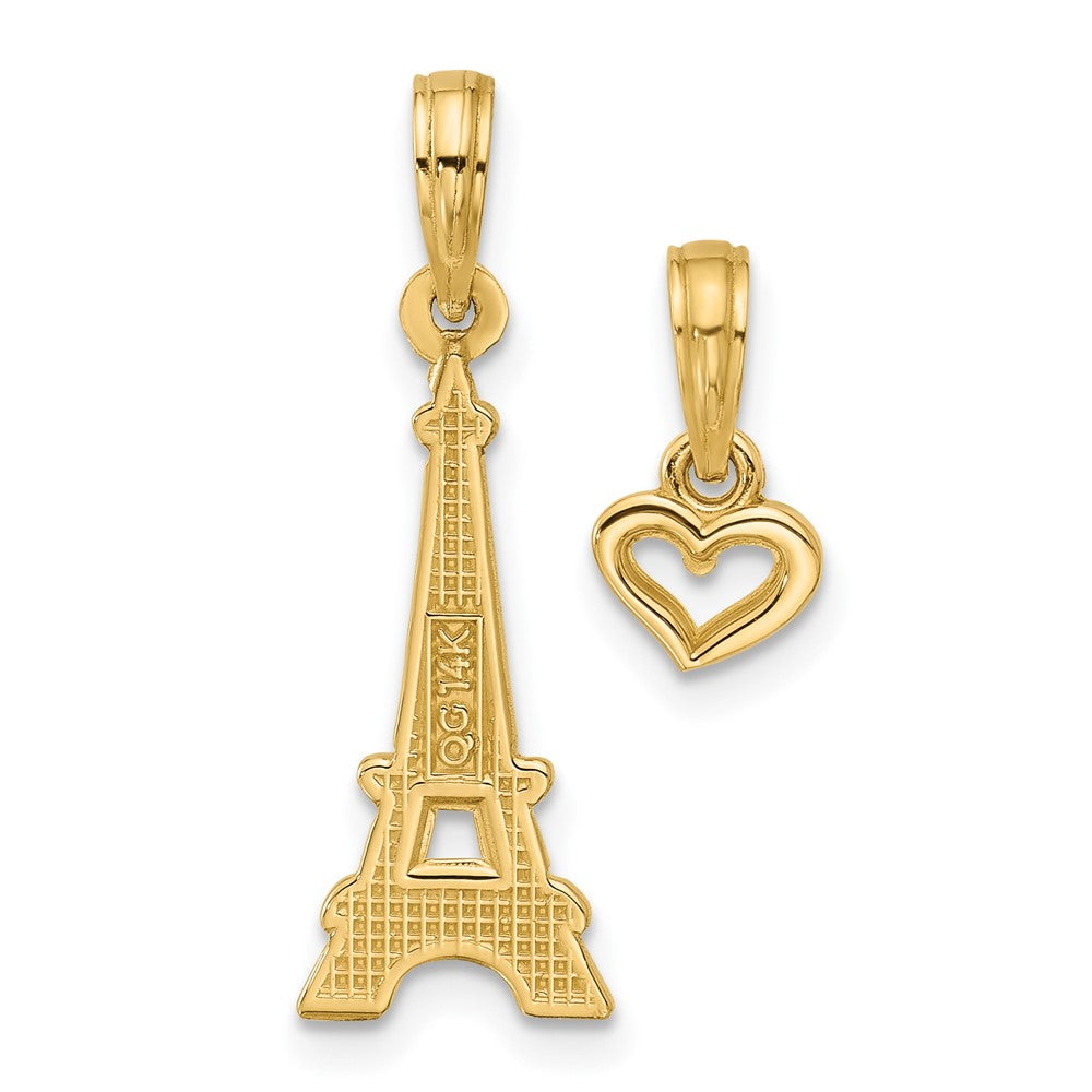 14K Gelbgold Poliert und Satiniert Eiffel Tower mit Separate Herz Anhänger Set