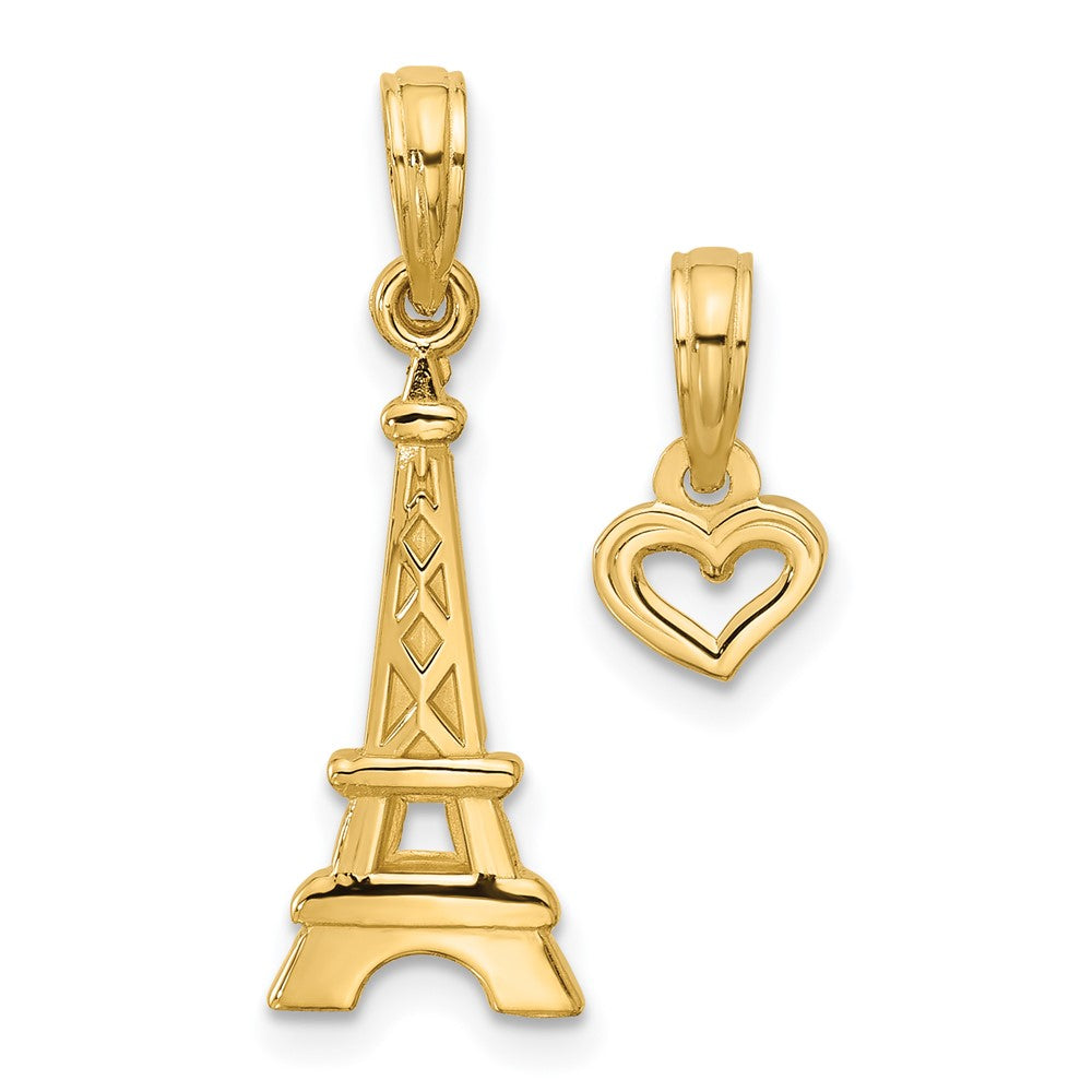 14K Gelbgold Poliert und Satiniert Eiffel Tower mit Separate Herz Anhänger Set