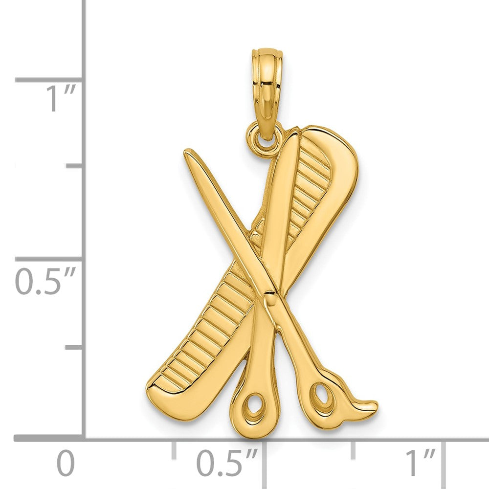 14K Gelbgold Poliert Strukturiert Scissor und Comb Anhänger