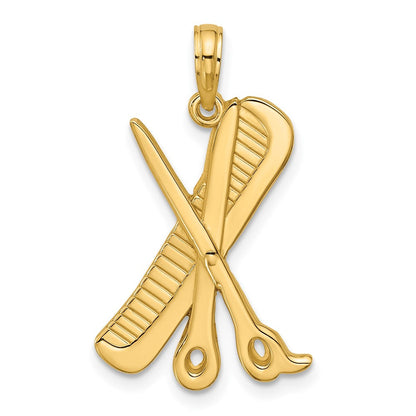 14K Gelbgold Poliert Strukturiert Scissor und Comb Anhänger