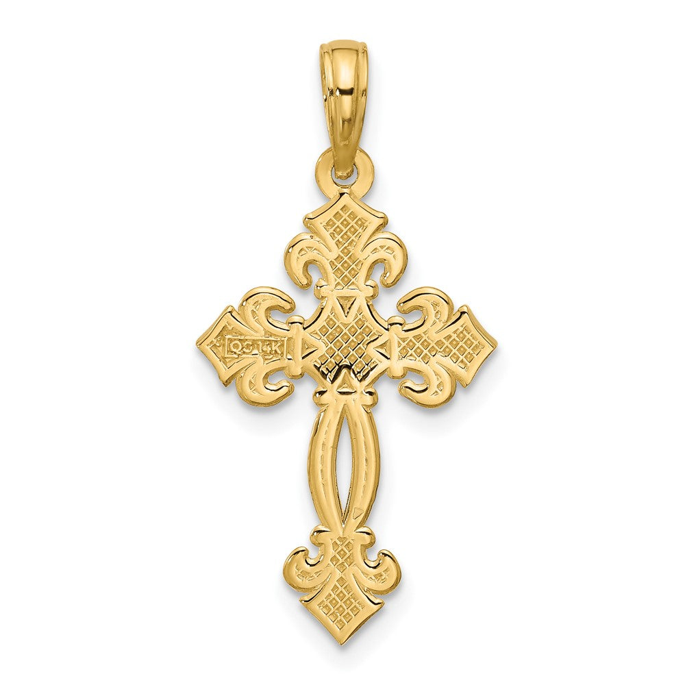 14K Gelbgold Poliert Fantasie Strukturiert Kreuz Anhänger