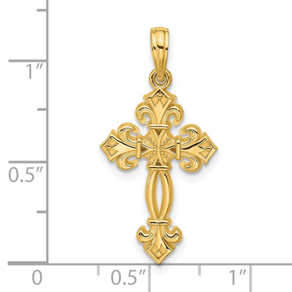 14K Gelbgold Poliert Fantasie Strukturiert Kreuz Anhänger