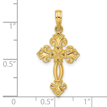 14K Gelbgold Poliert Fantasie Strukturiert Kreuz Anhänger