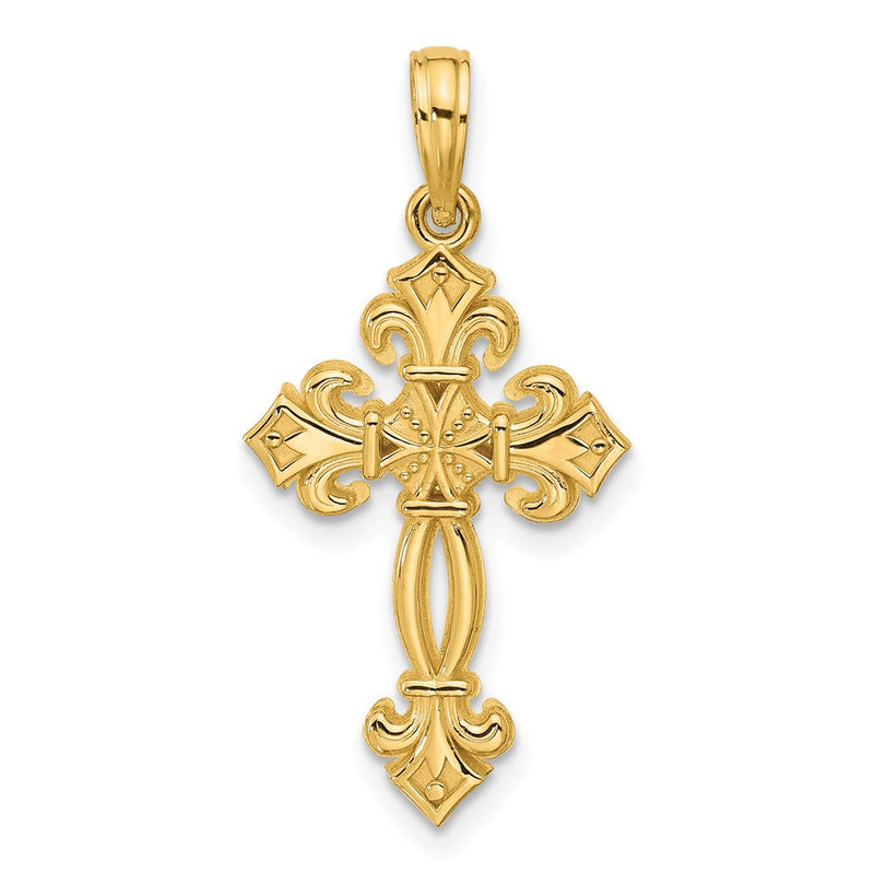 14K Gelbgold Poliert Fantasie Strukturiert Kreuz Anhänger
