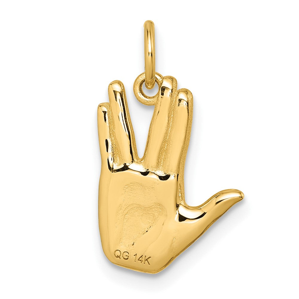 14K Gelbgold Poliert Leben Lang und Prosper Hand Anhänger