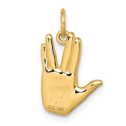 14K Gelbgold Poliert Leben Lang und Prosper Hand Anhänger