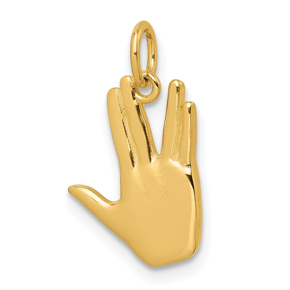 14K Gelbgold Poliert Leben Lang und Prosper Hand Anhänger