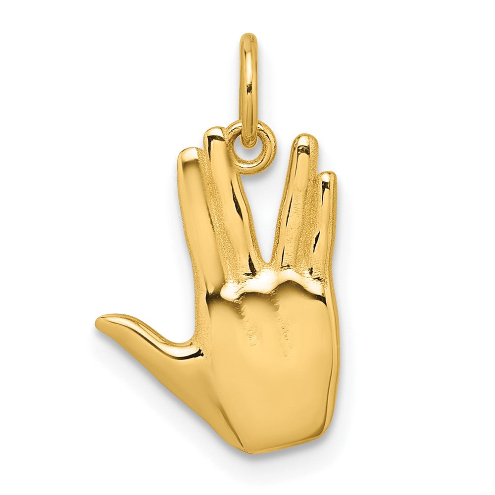 14K Gelbgold Poliert Leben Lang und Prosper Hand Anhänger