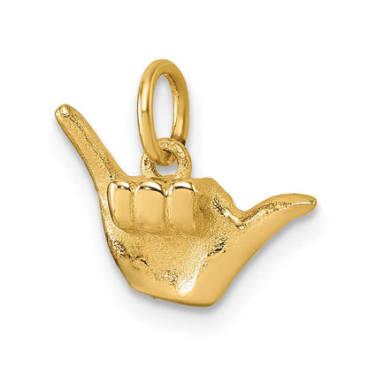 14K Gelbgold Poliert Shaka Hang Loose Hand Anhänger