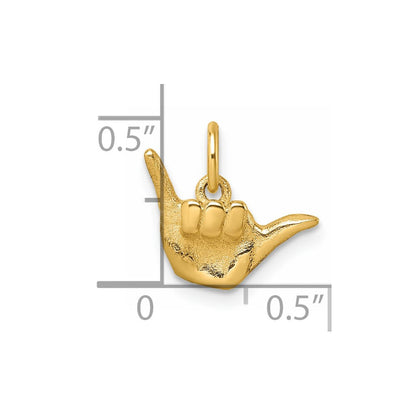 14K Gelbgold Poliert Shaka Hang Loose Hand Anhänger