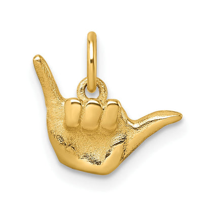 14K Gelbgold Poliert Shaka Hang Loose Hand Anhänger