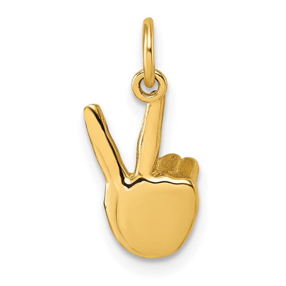 14K Gelbgold American Zeichen Language Alphabet Fingerspelling Zeichen V Anhänger