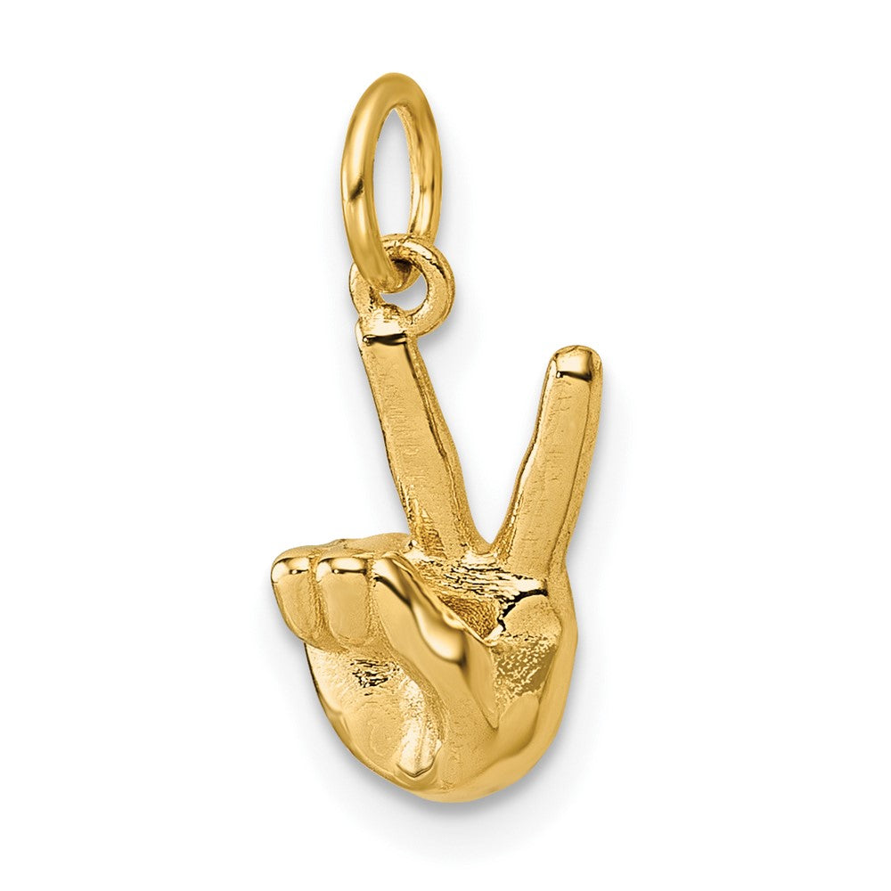 14K Gelbgold American Zeichen Language Alphabet Fingerspelling Zeichen V Anhänger