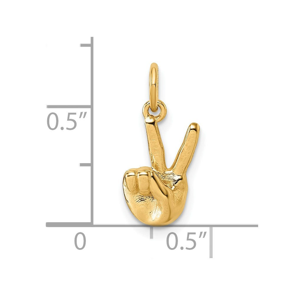 14K Gelbgold American Zeichen Language Alphabet Fingerspelling Zeichen V Anhänger