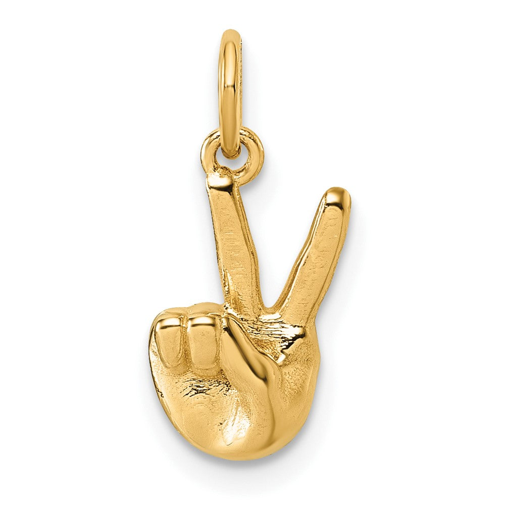 14K Gelbgold American Zeichen Language Alphabet Fingerspelling Zeichen V Anhänger