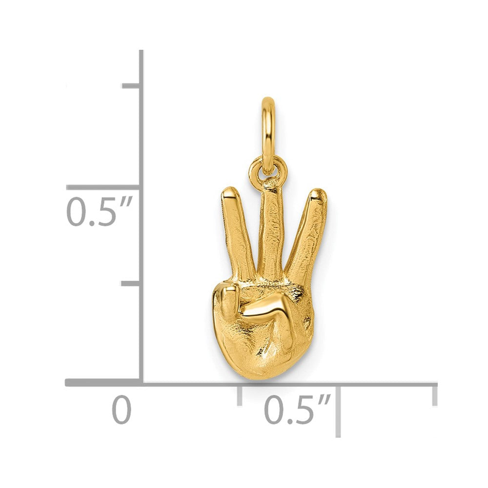 14K Gelbgold American Zeichen Language Alphabet Fingerspelling Zeichen W Anhänger