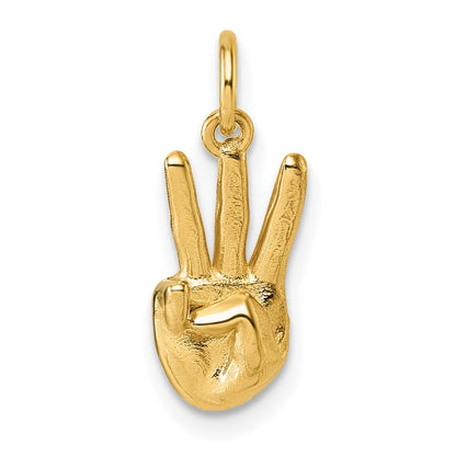14K Gelbgold American Zeichen Language Alphabet Fingerspelling Zeichen W Anhänger