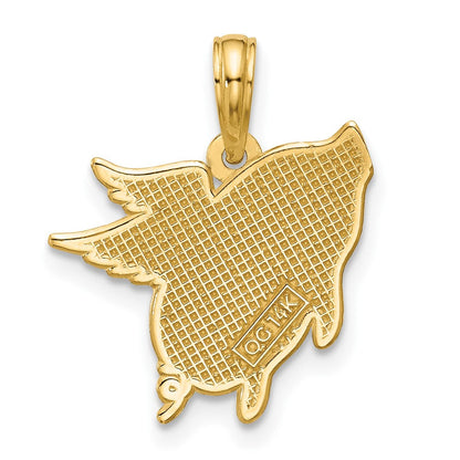 14K Gelbgold Poliert Flying Pig Anhänger
